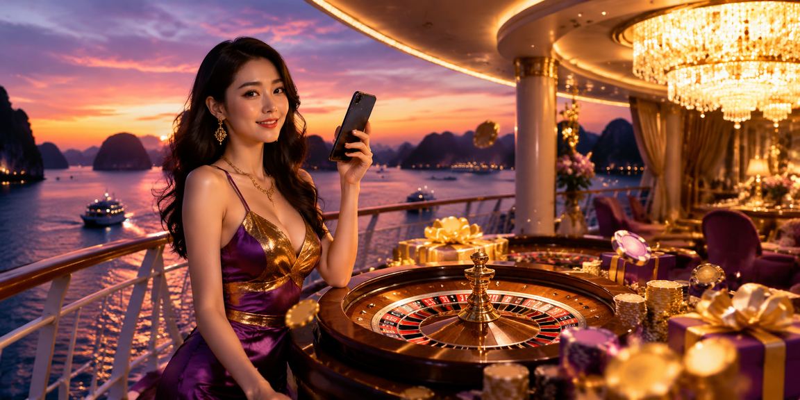 Cảnh vịnh Hạ Long về đêm với không khí giải trí và xổ số sôi động